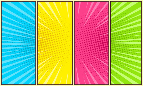 Colorful comic panel background with halftone effect