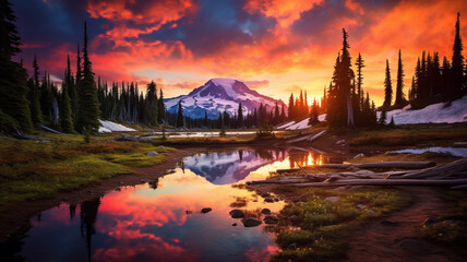 Fototapeta na wymiar Lake when sunset mountain