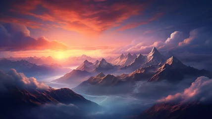 Gordijnen beautiful view above cloudscape and mountains © BornHappy