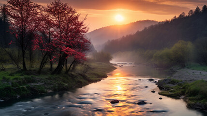 Spring sunrise along the river