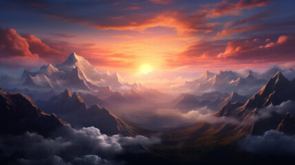 Sunrise over mountains landscape
