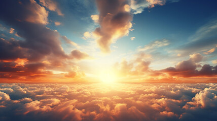 Fototapeta premium Sunset sky shining through clouds scenic