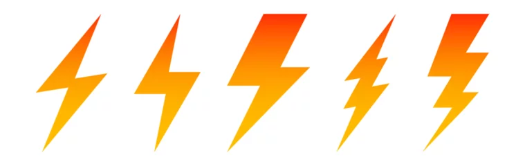 Fotobehang flash thunder power icon set, flash lightning bolt icon with thunder bolt collection - Electric power icon symbol - Power energy icon sign © icons gate
