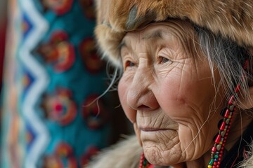 A Yakut woman with a national instrument - obrazy, fototapety, plakaty