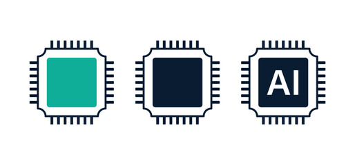 AI chipset icons, artificail intelligence symbol, cpu memory or processor chip vector illustration, electronic circuit board