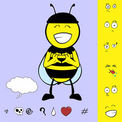 bee cartoon character expressions pack collection in vector format
