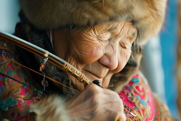 A Yakut woman with a national instrument - obrazy, fototapety, plakaty