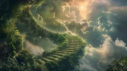 a beautiful stairway to heaven paradise. wallpaper background 16:9