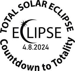 April 8th 2024 total solar eclipse icon. North American total solar eclipse sign. Solar Eclipse symbol.  Total Solar Eclipse 2024. flat style.