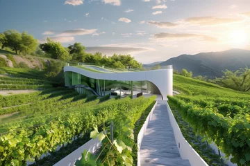 Foto auf Acrylglas Italian vineyards meet the future in a high-tech villa, seamlessly blending tradition with innovative design. © MuhammadHamza