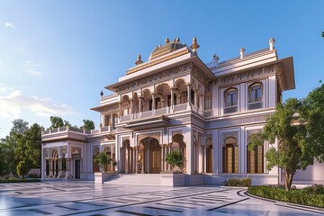 Obraz premium An Indian palace infused with AI aesthetics, marrying traditional craftsmanship with modern design elements.