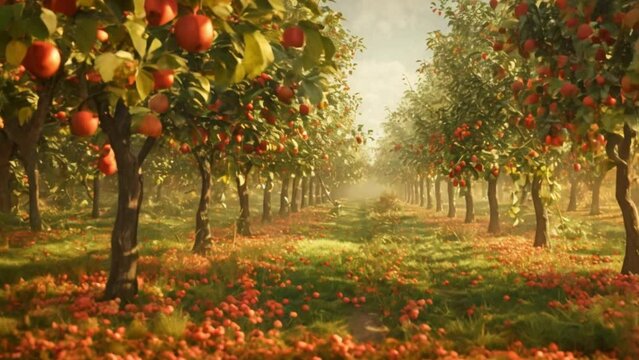 beautiful view in the apple plantation. footage 4k