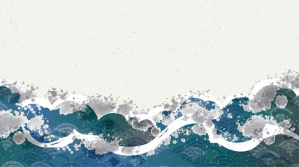 海　波のある和風背景イラスト - obrazy, fototapety, plakaty