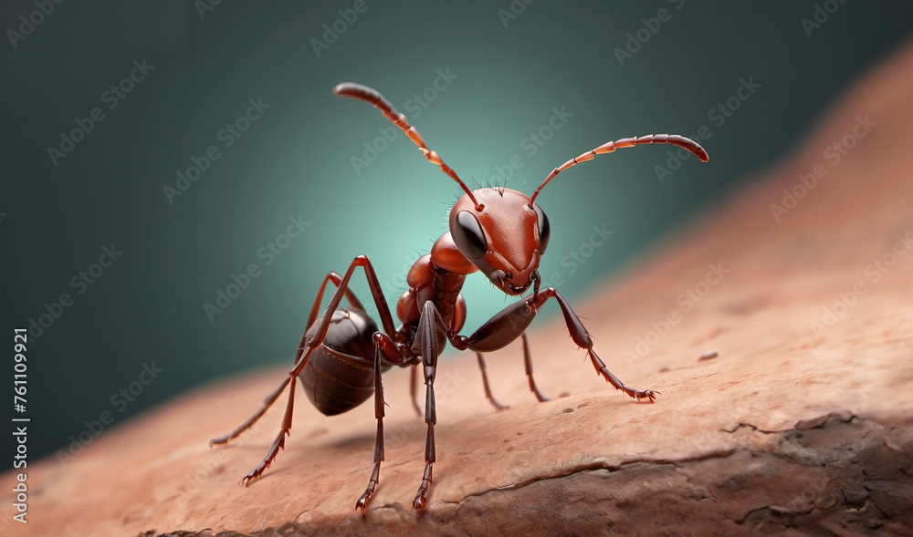 Wall mural macro view ant on the ground. generative with ai.