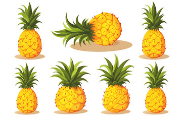 Set of pineapple in various styles