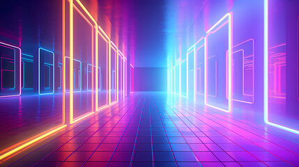 Corridor features vibrant neon lights and futuristic design