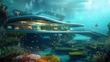 Photo sur Aluminium Turquoise A futuristic Maldivian underwater residence