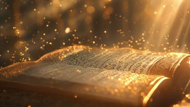 Luminous book, Islamic concept, dark background