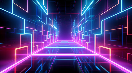 Obraz premium Futuristic empty neon corridor model
