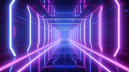 Obraz premium Futuristic empty neon corridor model