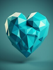 Turquoise 3D heart radiantly craftedlow poly