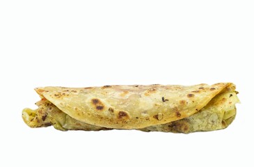 Closeup of Chicken Roll Isolated on White Background with Copy Space, Street Food