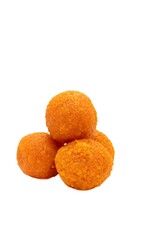 Closeup of Motichoor Laddu or Motichur Ladoo Isolated on White Background with Copy Space