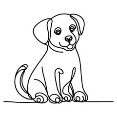 Fototapeta premium hand draw line art cute puppy dog doodle, continuous single clean drawing line dog cartoon style coloring book page for kid vector illustration on white background