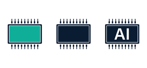 AI icons, chipset symbol, artificail intelligence symbol, cpu memory or processor chip vector illustration, electronic circuit board