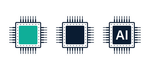 AI chipset icons, artificail intelligence symbol, cpu memory or processor chip vector illustration, electronic circuit board