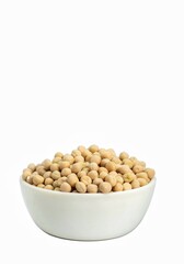 Dry Pea in a White Bowl Isolated on White Background with Copy Space in Vertical Orientation