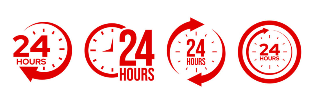 24 hours icon logo. Twenty four hours icon. Vector Illustration.