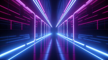 Fototapeta premium Futuristic empty neon corridor model