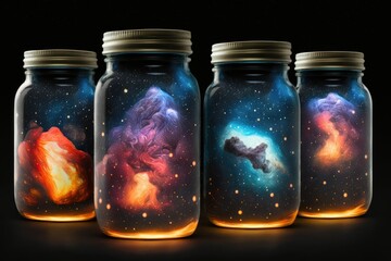 Universe Nebula and Outer Space Galaxy Captured in a Glass Jar