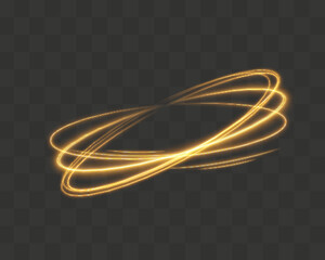 Magical light effect. Rotating luminous ellipses. Dynamic golden rings on black background. © kume111000