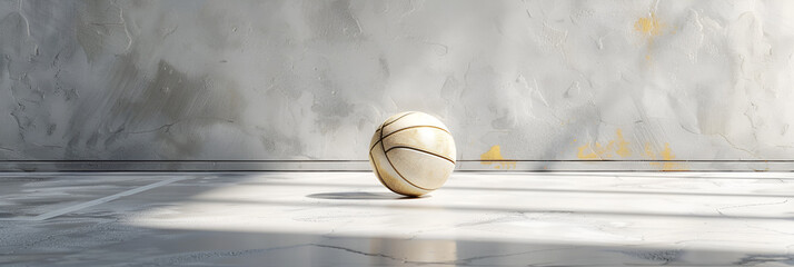 White and gold ball on a basketball court on a white background, generative Ai