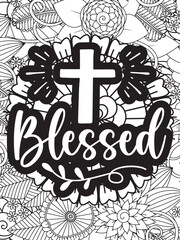 Christian Quotes Flower Coloring Page Beautiful black and white illustration for adult coloring book