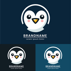 Cute penguin logo design vector circle shape modern color