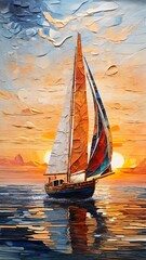 Illustration of sailing boat on the sea.