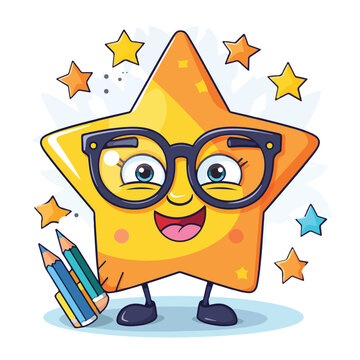 A brainy student shiny star cartoon character with