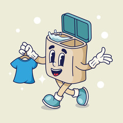 Washing Machine Mascot Illustration with Clothes