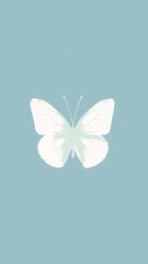 A delicate white butterfly flutters against a bright blue backdrop
