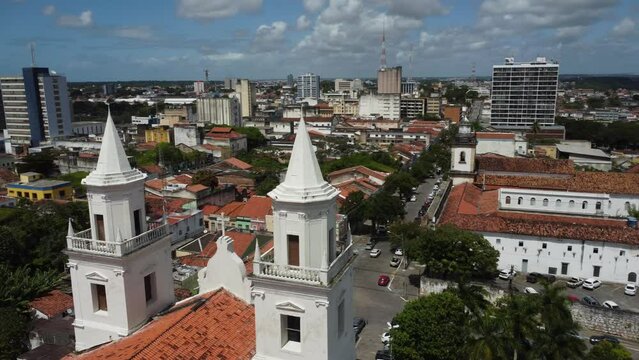 Imagens aéreas do centro histórico de João Pessoa, Hotel Globo, Praça Antenor Navarro, Rio Sanhaua, Paraiba