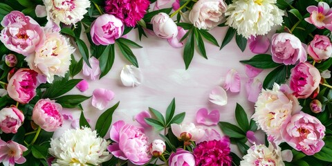 flower, pink, frame, spring, arrangement, peonies, jasmine, leaves, blank, top view, background, flowers, rose, tulip, tulips, roses, mock up, pattern, texture, design, summer, isolated, nature, love,