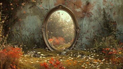 Mirror in Overgrown Eden, Reflecting the Lost Beauty and Wild Nature


