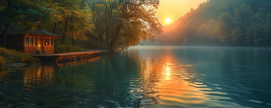 Reflecting near tranquil waters at dusk promotes mental wellness and relaxation