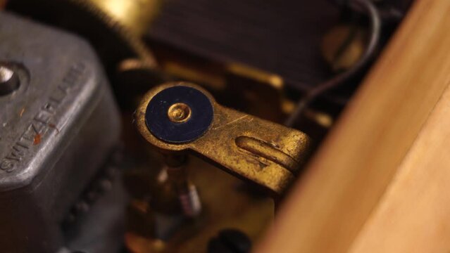 Swiss Music Box Mechanism, Macro Close Up of Vintage Device