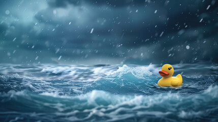 a rubber duck on the high seas high waves storm and thunderstorm background
