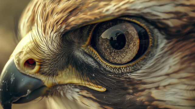 Close-up portraits of owls and eagles, highlighting their sharp eyes