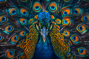 Fototapeta premium Peacock Feather Pattern Background with Floral Vector Design